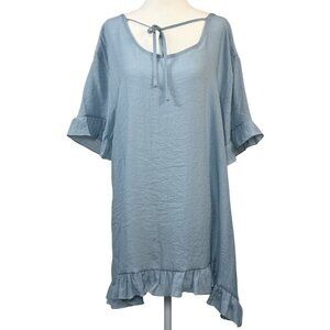 Cupshe Size L Womens Dress Light Blue Ruffle Hem Short Sleeve Blouse F  Rayon/Po
